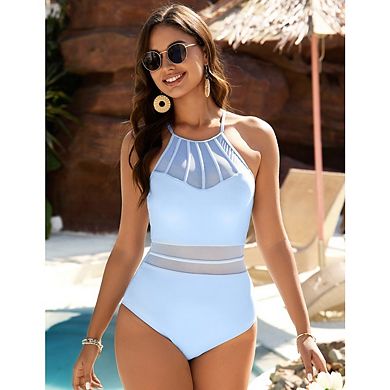 Women Tummy Control One Piece Swimsuit Modest Bathing Suit Full Coverage High Neck Swimwear