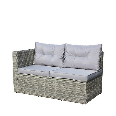 5-Piece Wicker Outdoor Sofa Set with Gray Cushions and Storage Box for Lawn