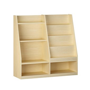 Lufeiya Kids Bookshelf and Storage Organizer, 4 tier Wooden Kids Bookcase Shelf with Display Stand