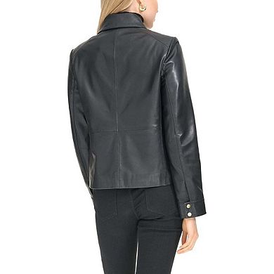 Cole Haan Women's Lambskin Trucker Leather Jacket