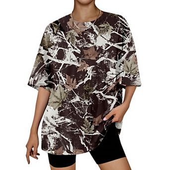 Women Camo Shirt Leaf Print Short Sleeve Crewneck T-Shirts Summer Oversized Tee Shirts Streetwear