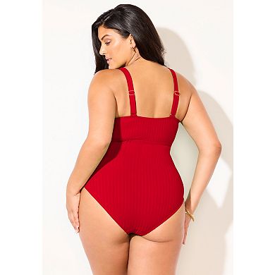 Swimsuits for All Women's Ribbed V-Wire One Piece Swimsuit