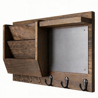 Wall Key Holder Mail Shelf 7 Hooks Entryway Organizer