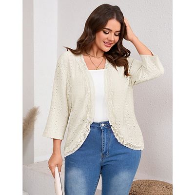 Plus Size Cardigan for Women Kimono Open Front Tops Jacquard