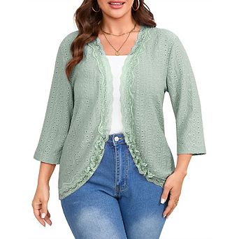 Plus Size Cardigan for Women Kimono Open Front Tops Jacquard Knitted Summer Swimsuit Cover Up