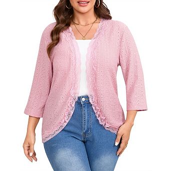 Plus Size Cardigan for Women Kimono Open Front Tops Jacquard Knitted Summer Swimsuit Cover Up
