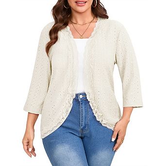 Plus Size Cardigan for Women Kimono Open Front Tops Jacquard Knitted Summer Swimsuit Cover Up