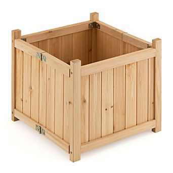 Costway 15" Wooden Planter Box Elevated Outdoor Folding Planter with Removable Bottom