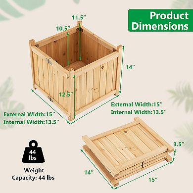 Costway 15" Wooden Planter Box Elevated Outdoor Folding Planter with Removable Bottom