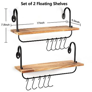 Floating Wall Mug Holder with 10 Adjustable Hooks