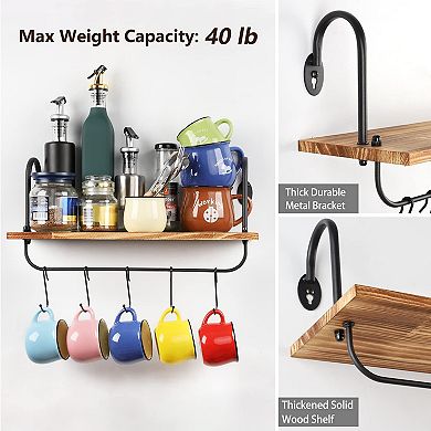 Floating Wall Mug Holder with 10 Adjustable Hooks