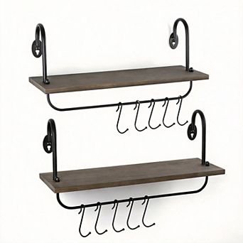 Floating Wall Mug Holder with 10 Adjustable Hooks