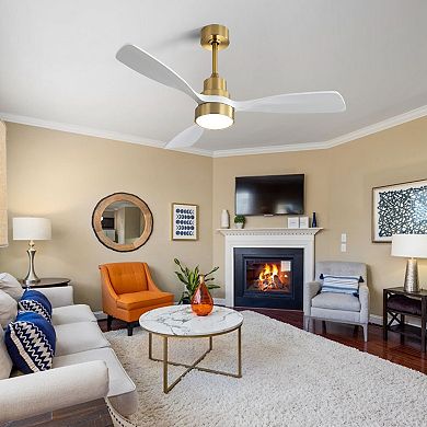 48 in. Wood Ceiling Fan With 3 Solid Wood Blades Remote Control Reversible DC Motor