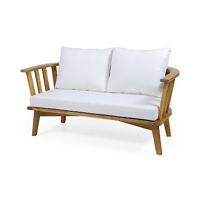 4-Piece Acacia Wood Outdoor Sofa Set with Beige Cushions and a Coffee Table