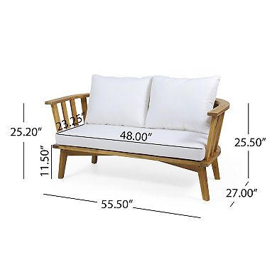 4-Piece Acacia Wood Outdoor Sofa Set with Beige Cushions and a Coffee Table