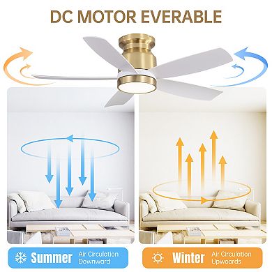 42 in. Flush Mount Ceiling Fans with LED Light 22W and Remote Control 5 ABS Fan Blades