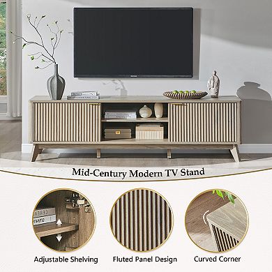 70" Modern TV Stand for TVs Up to 80", Entertainment Center with Storage Cabinets & Open Shelf