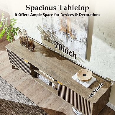 70" Modern TV Stand for TVs Up to 80", Entertainment Center with Storage Cabinets & Open Shelf