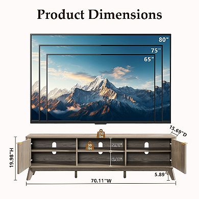 70" Modern TV Stand for TVs Up to 80", Entertainment Center with Storage Cabinets & Open Shelf