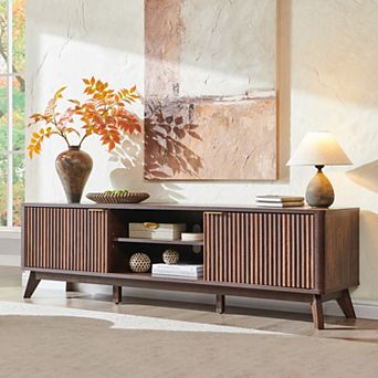 70" Modern TV Stand for TVs Up to 80", Entertainment Center with Storage Cabinets & Open Shelf