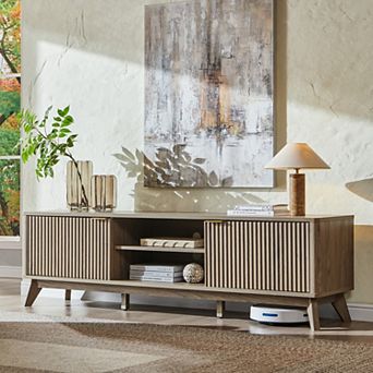 70" Modern TV Stand for TVs Up to 80", Entertainment Center with Storage Cabinets & Open Shelf