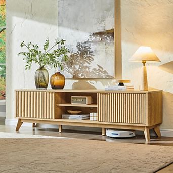 70" Modern TV Stand for TVs Up to 80", Entertainment Center with Storage Cabinets & Open Shelf