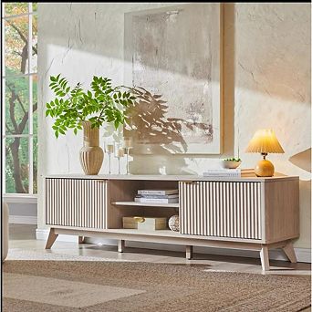 70" Modern TV Stand for TVs Up to 80", Entertainment Center with Storage Cabinets & Open Shelf