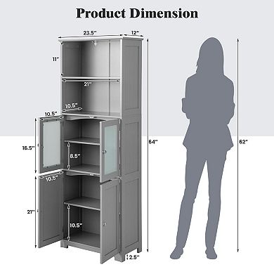 6-Tier Freestanding Bathroom Storage Cabinet with Open Compartments and Adjustable Shelves
