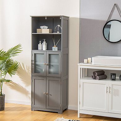 6-Tier Freestanding Bathroom Storage Cabinet with Open Compartments and Adjustable Shelves