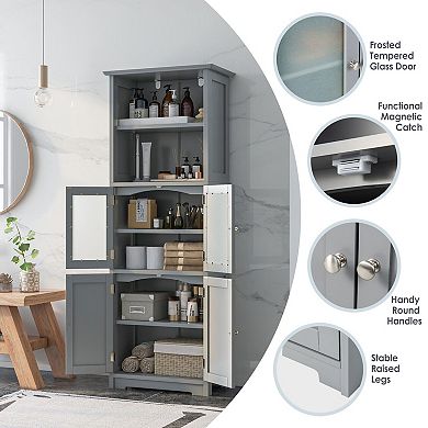 6-Tier Freestanding Bathroom Storage Cabinet with Open Compartments and Adjustable Shelves