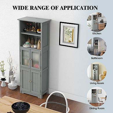 6-Tier Freestanding Bathroom Storage Cabinet with Open Compartments and Adjustable Shelves