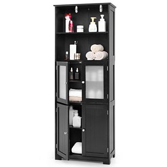 6 tier Freestanding Bathroom Storage Cabinet with Open Compartments and Adjustable Shelves