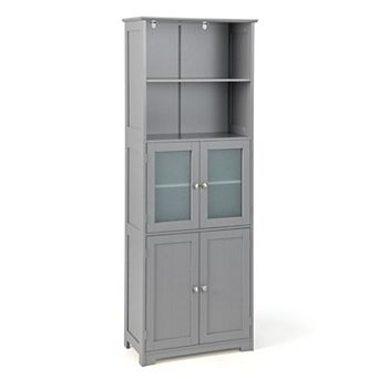 6 tier Freestanding Bathroom Storage Cabinet with Open Compartments and Adjustable Shelves