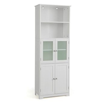 6 tier Freestanding Bathroom Storage Cabinet with Open Compartments and Adjustable Shelves