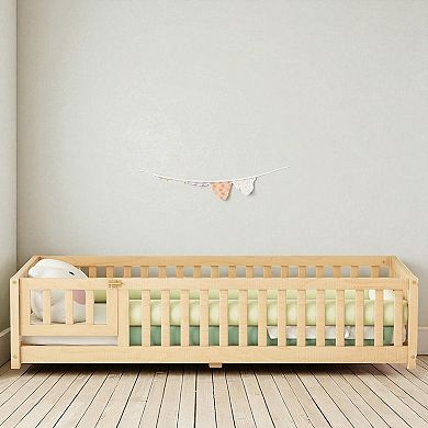 Lufeiya Twin/Full/Queen Kids Floor Bed with Safety Guardrails,Wooden Low Profile Platform Bed Frame