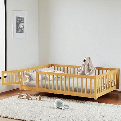 Lufeiya Twin/Full/Queen Kids Floor Bed with Safety Guardrails,Wooden Low Profile Platform Bed Frame