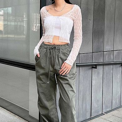 Women's Sheer Mesh Open Front Cardigan, Lightweight Irregular Hem Sun Protection Shrug