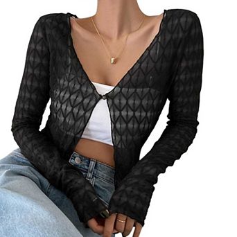 Women's Sheer Mesh Open Front Cardigan, Lightweight Irregular Hem Sun Protection Shrug