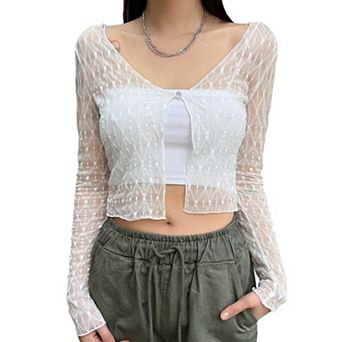 Women's Sheer Mesh Open Front Cardigan, Lightweight Irregular Hem Sun Protection Shrug