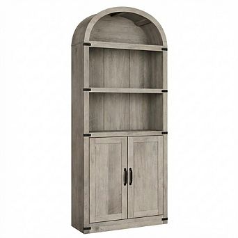5 tier Arched Bookshelf with 2 Doors,71.65" Wooden Bookcase,Display Storage Rack for Home Office