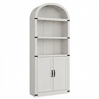5 tier Arched Bookshelf with 2 Doors,71.65" Wooden Bookcase,Display Storage Rack for Home Office