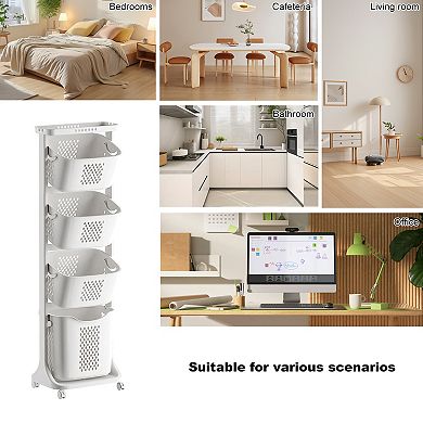 4-Tier Laundry Basket Sorter, Removable Rolling Laundry Baskets with Wheels, White