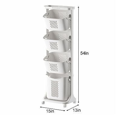 4-Tier Laundry Basket Sorter, Removable Rolling Laundry Baskets with Wheels, White