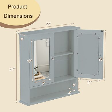 Wall Mount Mirror Bathroom Storage Cabinet Organizer