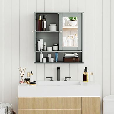 Wall Mount Mirror Bathroom Storage Cabinet Organizer