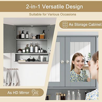 Wall Mount Mirror Bathroom Storage Cabinet Organizer