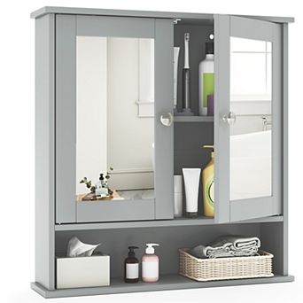 Wall Mount Mirror Bathroom Storage Cabinet Organizer