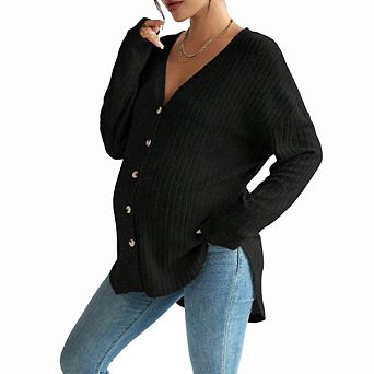 Maternity Long Sleeve Cardigan Button Front Drop Shoulder Comfortable for All Trimesters