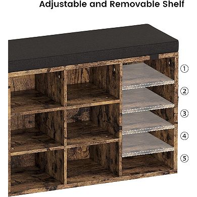 Shoe Storage Bench with Cushion, 3-Tier Adjustable Shelf Shoe Cabinet, Small Shoe Rack Bench