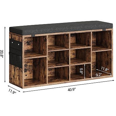 Shoe Storage Bench with Cushion, 3-Tier Adjustable Shelf Shoe Cabinet, Small Shoe Rack Bench